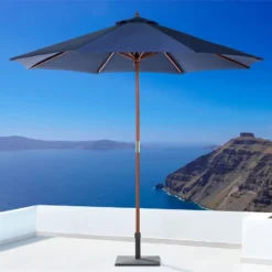 Sombrilla De Poliéster Azul Marino/madera Oscura 270 Cm TOSCANA