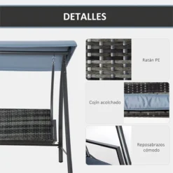 Outsunny Columpio Balancín Jardín De Ratán De 3 Plazas Con Techo Ajustable Y Cojín Desenfundable Con Cremallera Para Terraza Balcón Exterior Carga 360 Kg 198x124x179 Cm Gris -Tienda Barata Lounge Sol 062270525f8ad73a152b770f0f9281e88de8433d 0825a7c9293148b5a9022db558e29b7d