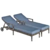Outsunny Conjunto De 2 Tumbonas De Ratán De Jardín Con Cojines Acolchados Respaldo Ajustable En 5 Posiciones 2 Ruedas Y Tela Extraíble Lavable 67x196x51 Cm Gris