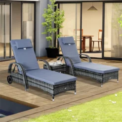 Outsunny Set De 2 Tumbonas Chaise Longue + 1 Mesa De Ratan Para Jardín O Terraza Sillas Con Cojín Y Respaldo Ajustable A 5 Niveles (Gris) -Tienda Barata Lounge Sol 09751cc769088dbfe6f5bdb90533001ee0122ac3 9b83e16d6c404442bb0902378c032808