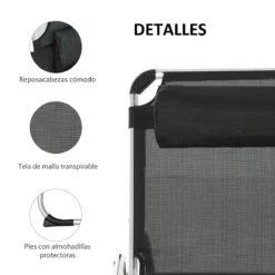 Outsunny Tumbona Plegable Reclinable De Aluminio Con Reposacabezas Extraíble Y Respaldo Transpirable Ajustable En 4 Posiciones Para Jardín Terraza Camping Exterior 170x60x76 Cm Negro -Tienda Barata Lounge Sol 0a1ba6e5c154ce3f0479bf46866127fc29195c69 915fae08de674d0bb716e9e9f9313838