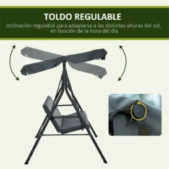 Outsunny Columpio Balancín De Jardín Exterior De 3 Plazas Con Cojín Techo Ajustable Y Marco De Acero Para Balcón Terraza Patio Carga Máx. 200 Kg 172x110x153 Cm Gris -Tienda Barata Lounge Sol 0ab70fec2e698a1f6911578f35adda94629bd4b3 d2c5e527a7f54e19878b057e53215045