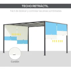 Outsunny Pérgola De Jardín 3x4 M Con Techo Retráctil Cenador Con Luces LED Energía Solar Marco De Acero Carpa Para Patio Terraza Balcón Crema -Tienda Barata Lounge Sol 0d2f529145d510763971019fadf94ad228609ef5 e0f772936bf34656a8d7ca9868050733