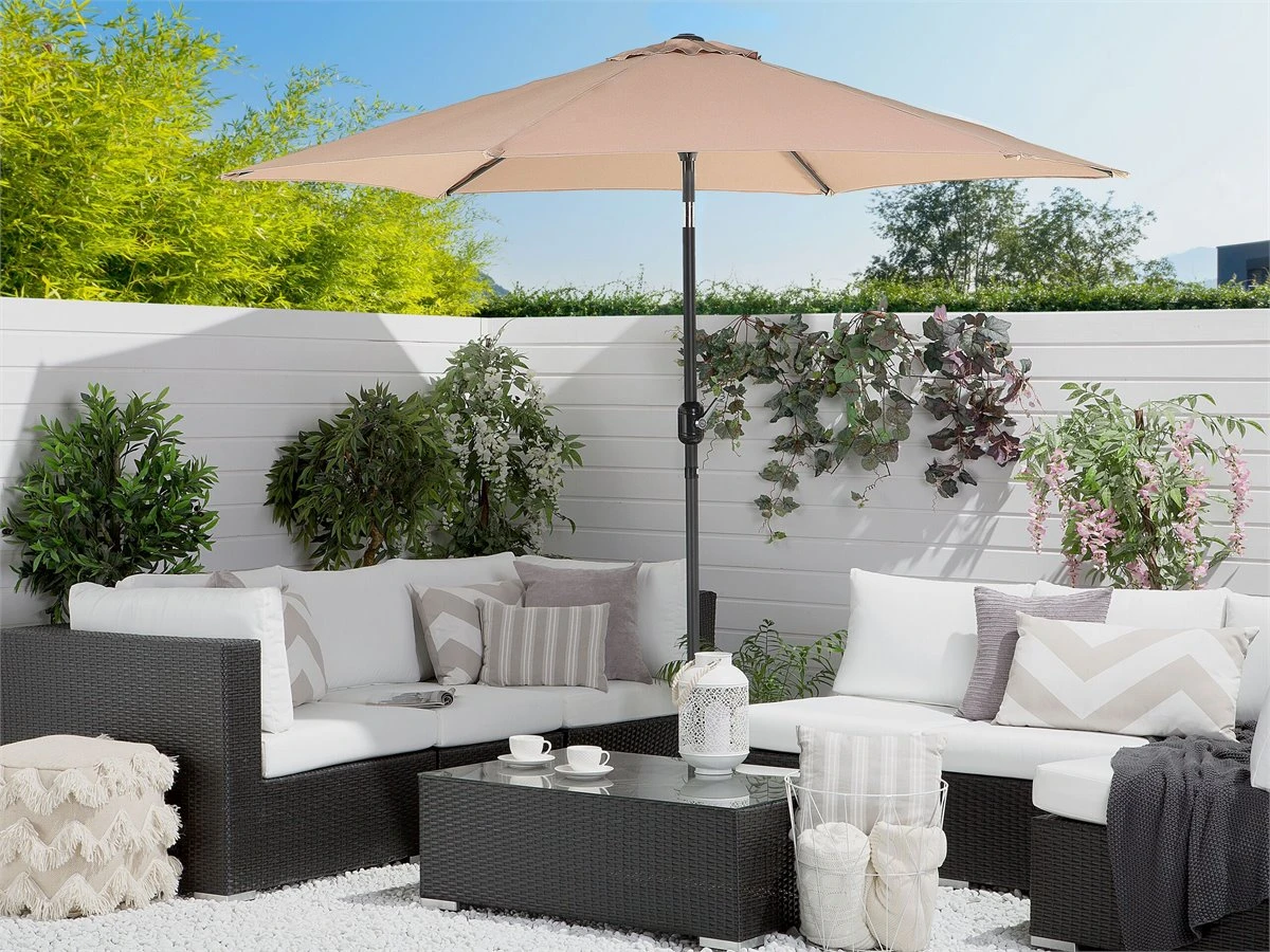 Sombrilla De Jardín De Poliéster Beige Arena 270 Cm VARESE 3 Sombrilla De Jardín De Poliéster Beige Arena 270 Cm VARESE