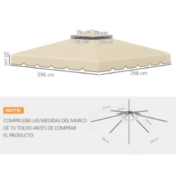 Outsunny Techo De Repuesto Para Cenador Con Doble Techo 2,96x2,96 M Cubierta De Repuesto Para Pabellón Gazebo Exterior Con 8 Orificios De Drenaje Beige -Tienda Barata Lounge Sol 0ed51b308692608e485dfe0acc7ec967ac22e957 7c957594b0d0445f8197fd6110d23d21