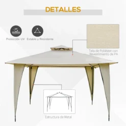 Outsunny Cenador De Jardín 3,45x3,45 M Carpa Con Doble Techo Y 8 Orificios De Drenaje Marco Metálico Para Celebraciones Fiestas Bodas Exteriores Beige -Tienda Barata Lounge Sol 11a5615fb27618d84df17947e1a26951d53051a4 1d220312851d4a3ebc93ca1e9b42e582