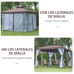 Outsunny Cenador De Jardín 3x3 M Pabellón Para Exterior Con Doble Techo De Ventilación 4 Mosquiteras Extraíbles Y Marco De Acero Protección Solar Para Fiestas Eventos Café -Tienda Barata Lounge Sol 12f586aa91acb2cbe6930302d3ef4221683261d1 f2a12d533c69443081a2a0f43497547f