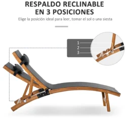 Outsunny Tumbona De Jardín Tipo Hamaca Con Altura De Respaldo Ajustable Reposacabeza Extraíble Y Marco De Madera Ergonómico Para Terraza Playa Exterior 180x56x72 Cm Negro -Tienda Barata Lounge Sol 13cd79ff4525be47ce11133850b0f206c1048721 fbe395ac1ae0441bbb257e246b4239ce