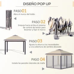 Outsunny Carpa Plegable Exterior 3,3x3,3x2,88 M Altura Ajustable Cenador De Jardín Con Doble Techo 4 Mosquiteras Extraíbles Y Bolsa De Transporte Para Camping Fiestas Beige -Tienda Barata Lounge Sol 1428e7a94463e6d7b2f2587ad16dff0b924bf82c a218ff06a8af4a0385d31acf27bfbe8f