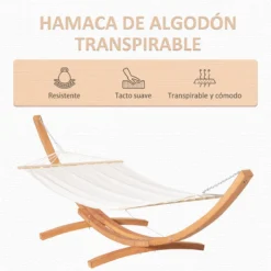 Outsunny Hamaca Con Soporte De Madera Hamaca De Jardín Colgante Con Marco Y Tumbona De Algodón 200x120 Cm Para Terraza Balcón Carga 150 Kg 392x120x102 Cm Blanco Y Natural -Tienda Barata Lounge Sol 151afb89878a6f7290bcee0b9e29c2f96b7ebfd8 e1b9cb79ac7b4071b9e6e9a8d535b40a