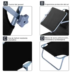 Outsunny Tumbona De Jardín Plegable Con Toldo Desmontable Y Regulable Respaldo Reclinable Para Jardín Terraza Acampada Al Aire Libre 187x58x36cm Negro -Tienda Barata Lounge Sol 15c5fc03adbcf5b27cb96ea92e890b290a3296d5 43dd0039ddb3487ea08fdeadc62aa239