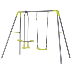 HOMCOM Set De Columpio Infantil Al Aire Libre Con Columpio Y Balancín Doble Plaza Juguetes Exterior Adecuado Para +3 Años 245x138x180cm Verde Y Gris