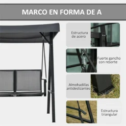 Outsunny Columpio Balancín De Jardín De 2 Plazas Con Techo Ajustable Respaldo Transpirable Y Marco De Acero Para Balcón Terraza Exterior Carga Máx. 220 Kg 150x110x170 Cm Gris -Tienda Barata Lounge Sol 19e63779fa04b188750a7c0cba1662172c5a0ef0 83e5c0201c7c41d0bd7ad8f33b998f1c