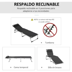 Outsunny Tumbona Plegable Reclinable De Aluminio Con Reposacabezas Extraíble Y Respaldo Transpirable Ajustable En 4 Posiciones Para Jardín Terraza Camping Exterior 170x60x76 Cm Negro -Tienda Barata Lounge Sol 1d5cf69527848a9e5510c860921ff5a352e4f140 ca7c504f9fa646f8928e91262a99e981
