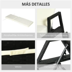 Outsunny Tumbona De Ratán De Jardín Con Cojines Acolchados Respaldo Ajustable En 5 Posiciones 2 Ruedas Y Tela Extraíble Lavable 67x196x96 Cm Negro -Tienda Barata Lounge Sol 2041637ee8e94544f6720da640a374adf91c9db8 f90a17780e474f3a84a1dd6ef44fdc48