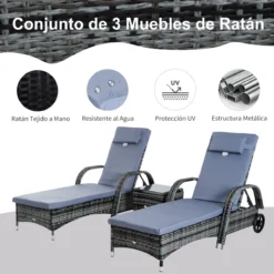 Outsunny Set De 2 Tumbonas Chaise Longue + 1 Mesa De Ratan Para Jardín O Terraza Sillas Con Cojín Y Respaldo Ajustable A 5 Niveles (Gris) -Tienda Barata Lounge Sol 21de3eef44a2ba0f750b120db2dbc1dc5e609795 30515dd47d424b7d9f8608823cff5696