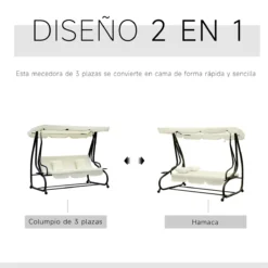 Outsunny Columpio Balancín Jardín 3 Plazas Convertible En Cama Techo Parasol Regulable Bandeja Para Bebida Terrza Balcón Exterior Carga Máx. 340kg Acero 200x120x164cm Beige -Tienda Barata Lounge Sol 26102749e6f0da212211cf9fd16952163b15581f ca239644de384c169c9aae961739ac07