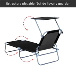 Outsunny Tumbona De Jardín Plegable Con Toldo Desmontable Y Regulable Respaldo Reclinable Para Jardín Terraza Acampada Al Aire Libre 187x58x36cm Negro -Tienda Barata Lounge Sol 2805a566c55671ebee147b041b84129f64cf512c 4d83073ca4754d0685ca5af189bdb1f7