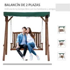 Outsunny Banco Columpio De Jardín De Madera Con Dosel Verde 160x120x165 Cm Carga 227 Kg Balancín Para Patio Jardín Terraza Exterior Protección Solar Marrón -Tienda Barata Lounge Sol 290a0d2e8eff8e8098573bc072b38ab4581a9cd8 e8948d30e46244e8a354ff2a1816e43f