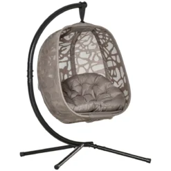 Outsunny Silla Colgante Con Soporte De Acero Sillón Colgante Hamaca Con Cesta Plegable Y Cojines Para Interiores Y Exterior Carga 120 Kg 126x96x172 Cm Marrón