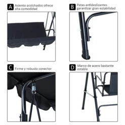 Outsunny Columpio De Jardín De 3 Plazas Silla Balancín Con Parasol Techo Ajustable En Ángulo Para Terraza Balcón Carga Máx. 200 Kg Acero 172x110x153 Cm Negro 15 Outsunny Columpio De Jardín De 3 Plazas Silla Balancín Con Parasol Techo Ajustable En Ángulo Para Terraza Balcón Carga Máx. 200 Kg Acero 172x110x153 Cm Negro -Tienda Barata Lounge Sol 2e65809c0d3456fd47bb57dd3b42489d575d9463 1b1236f22c6146fda601a43e71aee7fe