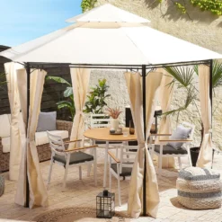 Cenador De Metal Beige/negro 350 Cm PORTEL