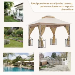 Outsunny Cenador De Jardín 3x3 M Con 4 Cortinas Laterales De Cremallera Y Doble Techo Con 8 Orificios De Drenaje Estilo Moderno Para Patio Aire Libre Beige -Tienda Barata Lounge Sol 3148d38457757603fcc92e1be442d6dd6139b0c3 18f7323a71654c0d8dcb27feb460e42a