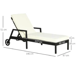 Outsunny Tumbona De Ratán De Jardín Con Cojines Acolchados Respaldo Ajustable En 5 Posiciones 2 Ruedas Y Tela Extraíble Lavable 67x196x96 Cm Negro -Tienda Barata Lounge Sol 35ae6cd66f635cc682405ae18036b02e0be65812 3728f36310d84296860a243185645499