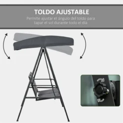 Outsunny Columpio Balancín De Jardín De 2 Plazas Con Techo Ajustable Respaldo Transpirable Y Marco De Acero Para Balcón Terraza Exterior Carga Máx. 220 Kg 150x110x170 Cm Gris -Tienda Barata Lounge Sol 35e38d52ad3fa4a469f42a1948ad76cdd38e215e 7a7cb4b999324bbe80ce4d4d62e76ac1
