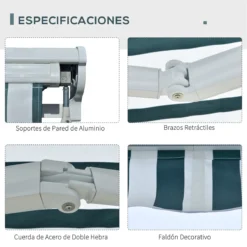 Outsunny Toldo Eléctrico Retráctil Con Función Manual Con Manivela Y Mando A Distancia 300x250 Cm Para Ventanas Puertas De Rayas Verde Y Blanco -Tienda Barata Lounge Sol 36af97ef0879ee68176d632a05c785153d9bb50d 233eddbcc3fe406baa7a53c5178914f5