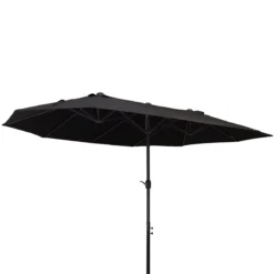 Outsunny Sombrilla Doble Parasol Grande 4.6x2.7m Sombrilla Jardín Patio Con Manivela Manual Resistente Al Agua Y Protección Solar UV Para Terraza Playa Piscina Negro