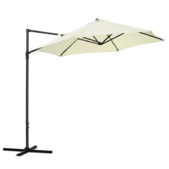 Outsunny Sombrilla De Jardín Ø256x245 Cm Parasol Excéntrico Rotación De 360° Con Apertura Manual Y Base Cruzada Para Patio Terraza Exterior Beige