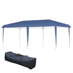 Outsunny Cenador Plegable 6x3 M Carpa De Jardín Portátil Con Bolsa De Transporte Tela Oxford Marco De Acero Para Exterior Fiestas Camping Azul
