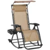 Outsunny Silla Mecedora De Jardín Plegable Tumbona Reclinable Con Techo Protección Solar Reposacabezas Extraíble Y Reposapiés Estructura De Acero 120x67x102 Cm Beige