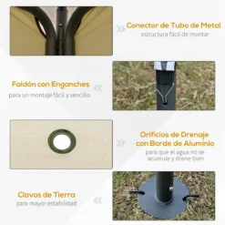 Outsunny Cenador De Jardín 3,45x3,45 M Carpa Con Doble Techo Y 8 Orificios De Drenaje Marco Metálico Para Celebraciones Fiestas Bodas Exteriores Beige -Tienda Barata Lounge Sol 3f105432287878b1de314c6738482881c632bee4 4f63478759084a579e7f972e2894c52b