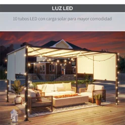 Outsunny Pérgola De Jardín 3x4 M Con Techo Retráctil Cenador Con Luces LED Energía Solar Marco De Acero Carpa Para Patio Terraza Balcón Crema -Tienda Barata Lounge Sol 4192f6cb64d83825fc570cc887e743b9407e9836 3910dbdc8de24f9198ab9a2d77d9f715