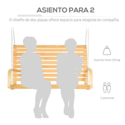 Outsunny Banco Columpio De Madera De 2 Plazas Tipo Balancín Colgante Carga Máx. 250 Kg Para Jardín Terraza Balcón Exterior 141,5x51x78 Cm Natural -Tienda Barata Lounge Sol 41d5a5965f8362e6a43803f59be79fb9a4c523fc 32edeede6d85445c83a2e4f63fa9fc5f