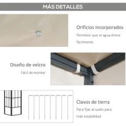 Outsunny Pérgola De Pared 3x3 M Cenador De Jardín Con Toldo Protección Solar Y 2 Orificios De Drenaje Gazebo Carpa De Metal Para Fiestas Celebraciones Patio Exterior Beige -Tienda Barata Lounge Sol 43521daaebab8b952f1280f7b09e7769d633c757 b32d12b039f9439599b5460ea94cc776