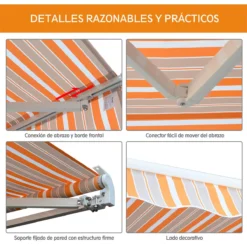 Outsunny Toldo Retráctil Con Manivela Toldo De 300x250cm Con Brazo Articulado De Aluminio Y Poliéster 280g/m² Rayas Naranja Beige Y Blanco -Tienda Barata Lounge Sol 44f06f301b3608ed210ebcdb47ed15abfdbb491e 6f589375be8049a2b8357a35ac68b752