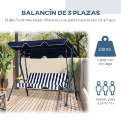 Outsunny Columpio Balancín De Jardín Exterior 3 Plazas De Metal Con Cojín Y Techo Ajustable Para Balcón Terraza Carga 200 Kg 170x110x153 Cm Raya Azul -Tienda Barata Lounge Sol 44f905d82caeeef462bc8c8ceeb7a9c7e70f7f01 6111fe003408485f9dda6530a46f0289