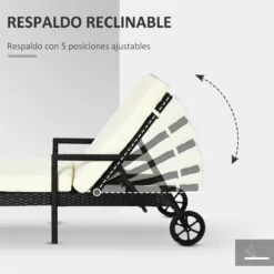 Outsunny Tumbona De Ratán De Jardín Con Cojines Acolchados Respaldo Ajustable En 5 Posiciones 2 Ruedas Y Tela Extraíble Lavable 67x196x96 Cm Negro -Tienda Barata Lounge Sol 45d02252fec86f478dc2a69d4bb4a46dec6e70a2 e2124648feba43dd881e5d15ab5464ac