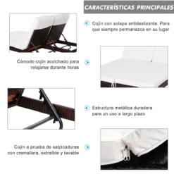 Outsunny Conjunto De Tumbona Exterior De Ratán 2 Plazas Con Cojines Acolchados Resistente Al Agua Con Respaldo Regulable De 5 Niveles Soporta 220 Kg 195x120x28 Cm Marrón -Tienda Barata Lounge Sol 4724462cba018590199778dc48cd3c723f49b375 6fafadc778d54ec090fe476d3b24598b
