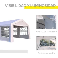 Outsunny Carpa De Jardín Cochera Gazebo 6x4m Pergola Cenador Pabellón 4 Paneles Laterales 6 Ventanas Para Fiesta Eventos Bodas Acero PE Blanco -Tienda Barata Lounge Sol 518ed48b3b0654752203fb5bf6337b1d4cdae3be 93afbfceece6467bb71b6e72b26c709b