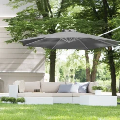 Sombrilla Voladiza De Poliéster Gris Oscuro/blanco 300 Cm SAVONA