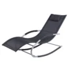 Outsunny Tumbona Mecedora De Jardín Con Reposacabezas Reposabrazos Sillón Silla De Exterior Tejido Transpirable Y Metal Para Playa Patio Terraza 63x148x85 Cm Negro