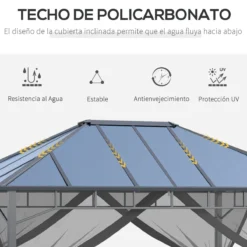 Outsunny Cenador De Jardín 4x3 M Aluminio Pabellón Para Exterior Con Techo De Policarbonato Y 4 Mosquiteras Laterales Con Cremalleras Para Fiestas Eventos Gris -Tienda Barata Lounge Sol 55a8f22f8fb4eb167cefc3c4fceb011533027257 0baec3f6a3d24e07be78d40a5fddec55