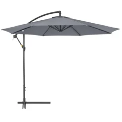 Outsunny Sombrilla De Jardín Ø295x255 Cm Parasol Excéntrico Inclinable Con Manivela Base Cruzada Y Soporte De Metal 8 Varillas Para Terraza Exterior Balcón Gris
