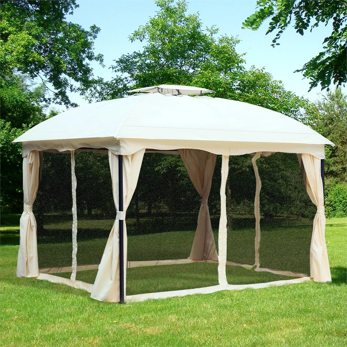 Outsunny Cenador Con Techo Gazebo Pabellón Exterior 3x3.65x2.82m Carpa Glorietas De Jardín Marco De Hierro Con Pared Lateral Y Mosquitero Color Crema 4 Outsunny Cenador Con Techo Gazebo Pabellón Exterior 3x3.65x2.82m Carpa Glorietas De Jardín Marco De Hierro Con Pared Lateral Y Mosquitero Color Crema - Imagen 2