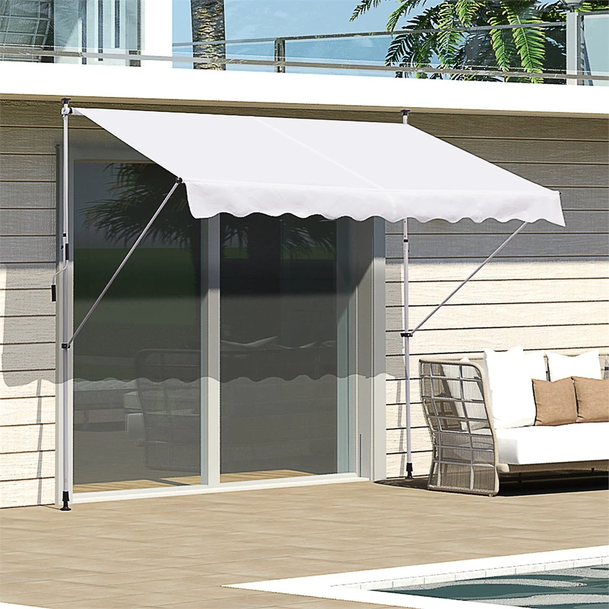 Outsunny Toldo Manual Retráctil Para Exterior 300x150x170-280 Cm Toldo Enrollable Altura Ajustable Con Manivela Protección Solar Para Terraza Balcón Jardín Blanco 4 Outsunny Toldo Manual Retráctil Para Exterior 300x150x170-280 Cm Toldo Enrollable Altura Ajustable Con Manivela Protección Solar Para Terraza Balcón Jardín Blanco - Imagen 2