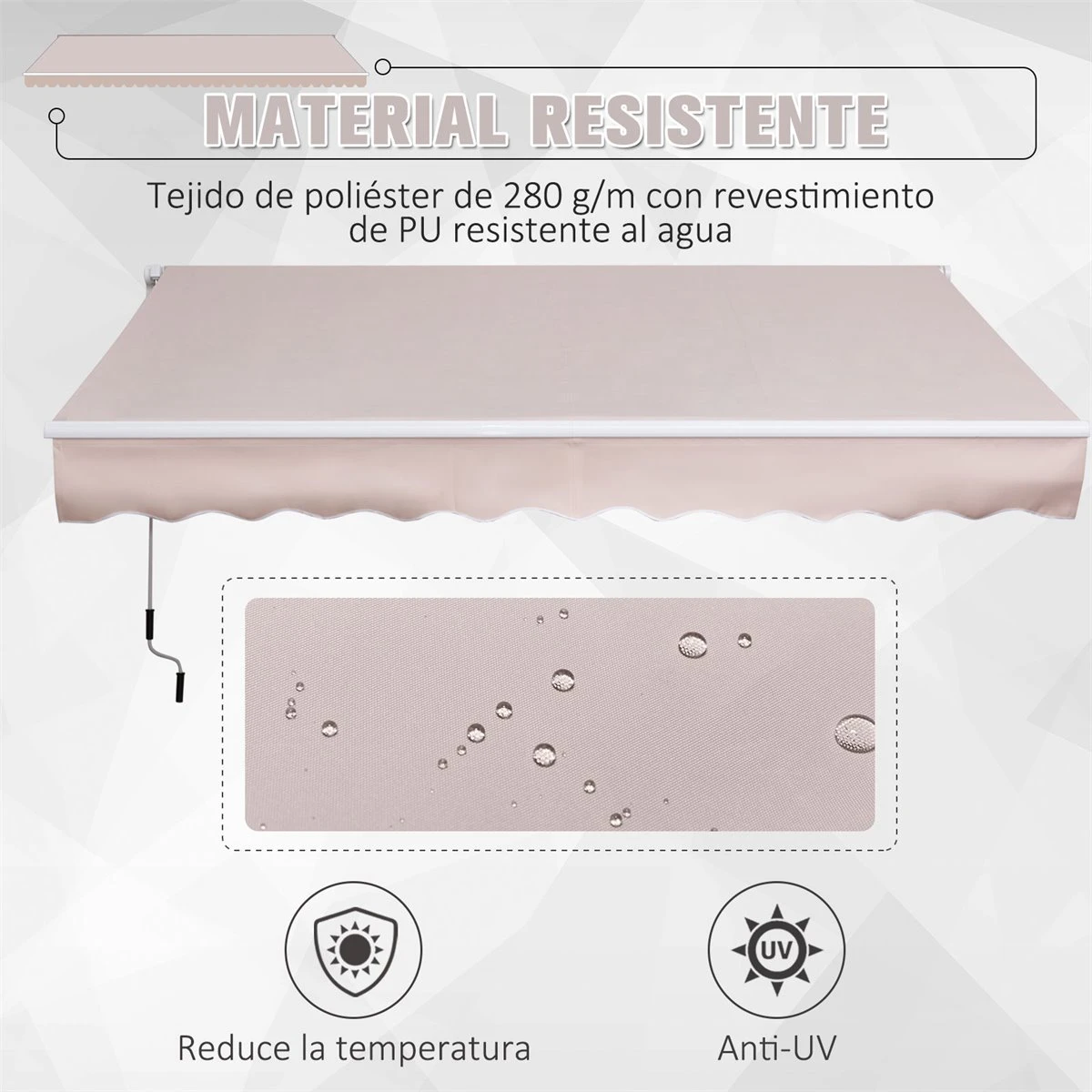 Outsunny Toldo Manual Con Manivela 3x2m Toldo Con Brazo Plegable Retráctil Ángulo Ajustable De Aluminio Protección Solar Para Puerta Ventanas Balcón Beige 7 Outsunny Toldo Manual Con Manivela 3x2m Toldo Con Brazo Plegable Retráctil Ángulo Ajustable De Aluminio Protección Solar Para Puerta Ventanas Balcón Beige - Imagen 5